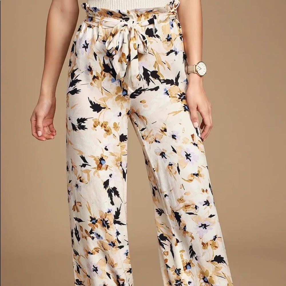 O’Neill Alli White Floral Print Wide-Leg Pants